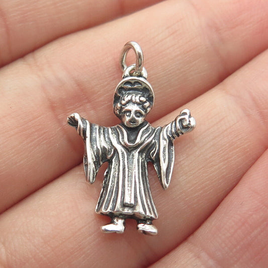 835 Silver Vintage Graduated Student 3D Charm Pendant