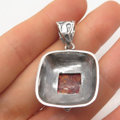 925 Sterling Silver Vintage Silpada Real Amber Ornate Pendant