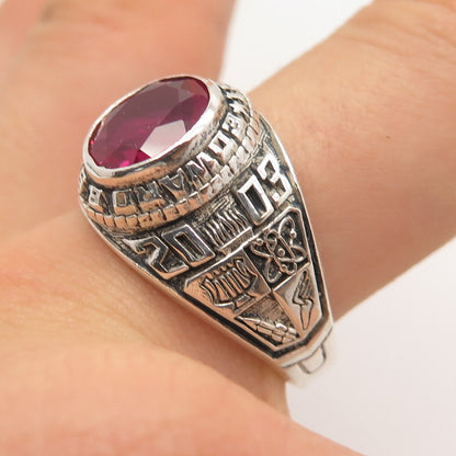 925 Sterling Silver Vintage Lab Ruby 2003 Edward B.Shallow School Ring Size 10.5