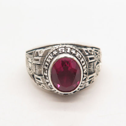 925 Sterling Silver Vintage Lab Ruby 2003 Edward B.Shallow School Ring Size 10.5