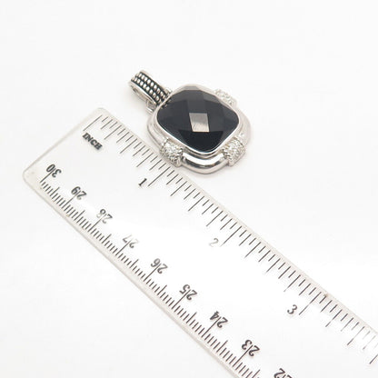 925 Sterling Silver Real Black Onyx Gemstone & C Z Pendant