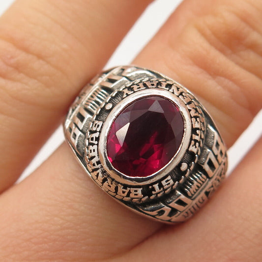 925 Sterling Silver Vintage Reed Lab Ruby 2008 St. Barnabas School Ring Size 6.5