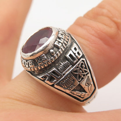 925 Sterling Silver Vintage Reed Lab Ruby 2008 St. Barnabas School Ring Size 6.5