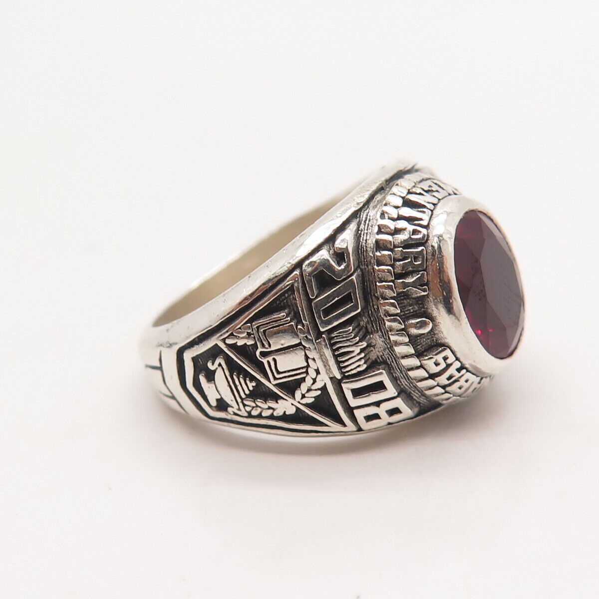 925 Sterling Silver Vintage Reed Lab Ruby 2008 St. Barnabas School Ring Size 6.5