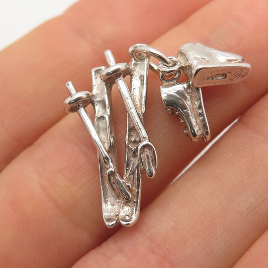 925 Sterling Silver Vintage Skis & Ice Skating Shoes Pendant