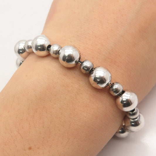 925 Sterling Silver Vintage Mexico Bead Link Bracelet 7"