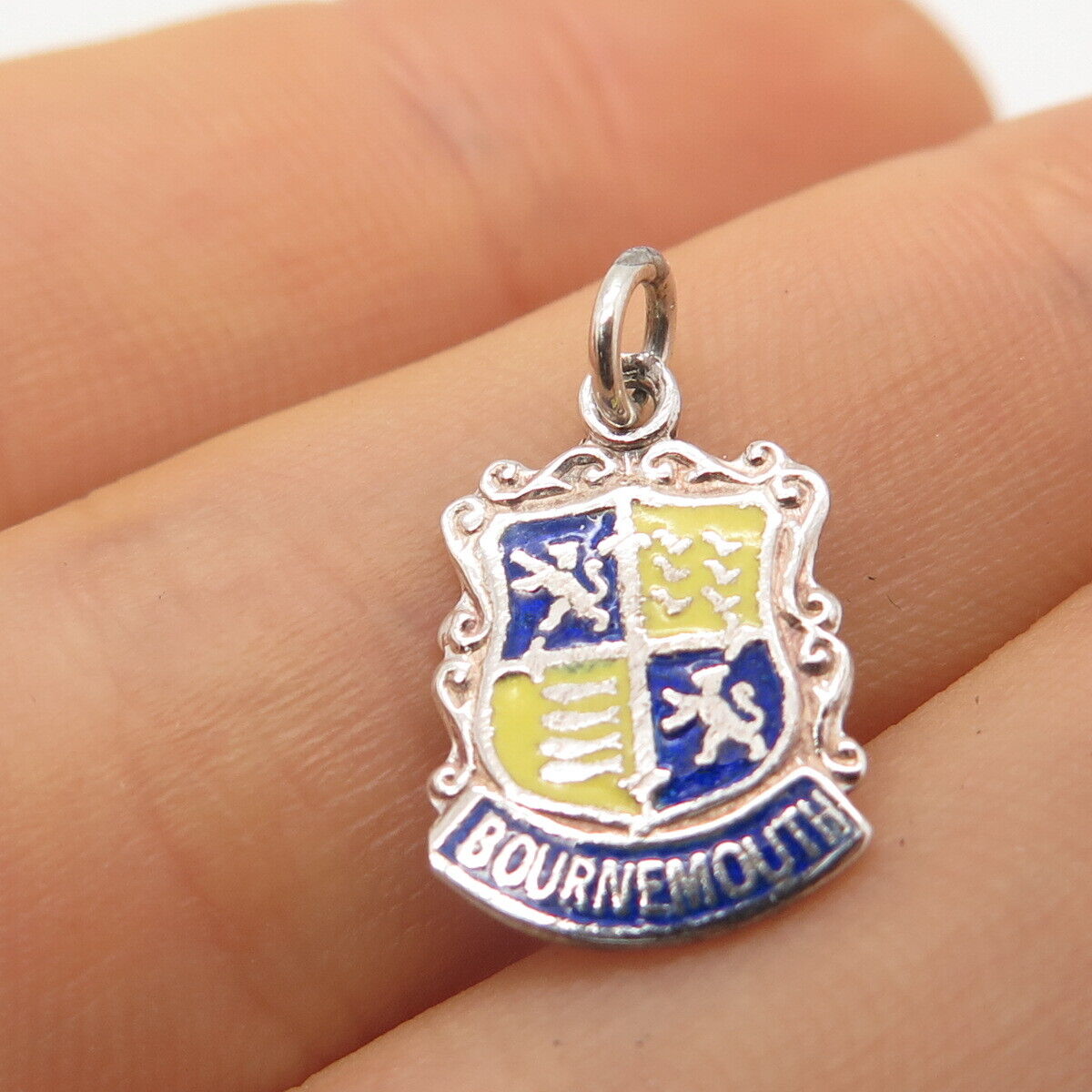 925 Sterling Silver Vintage  Enamel  "Bournemouth" Coat of Arms Charm Pendant