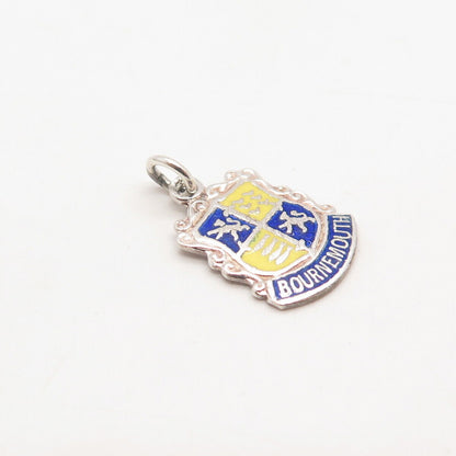 925 Sterling Silver Vintage  Enamel  "Bournemouth" Coat of Arms Charm Pendant