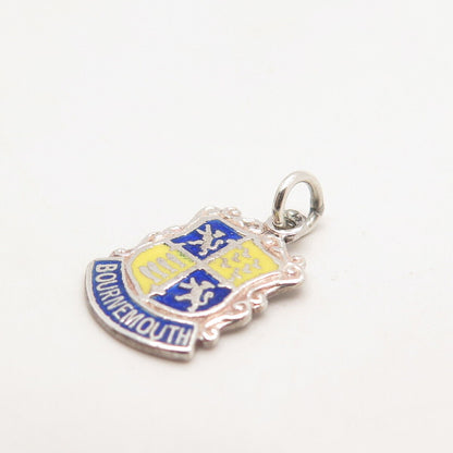 925 Sterling Silver Vintage  Enamel  "Bournemouth" Coat of Arms Charm Pendant