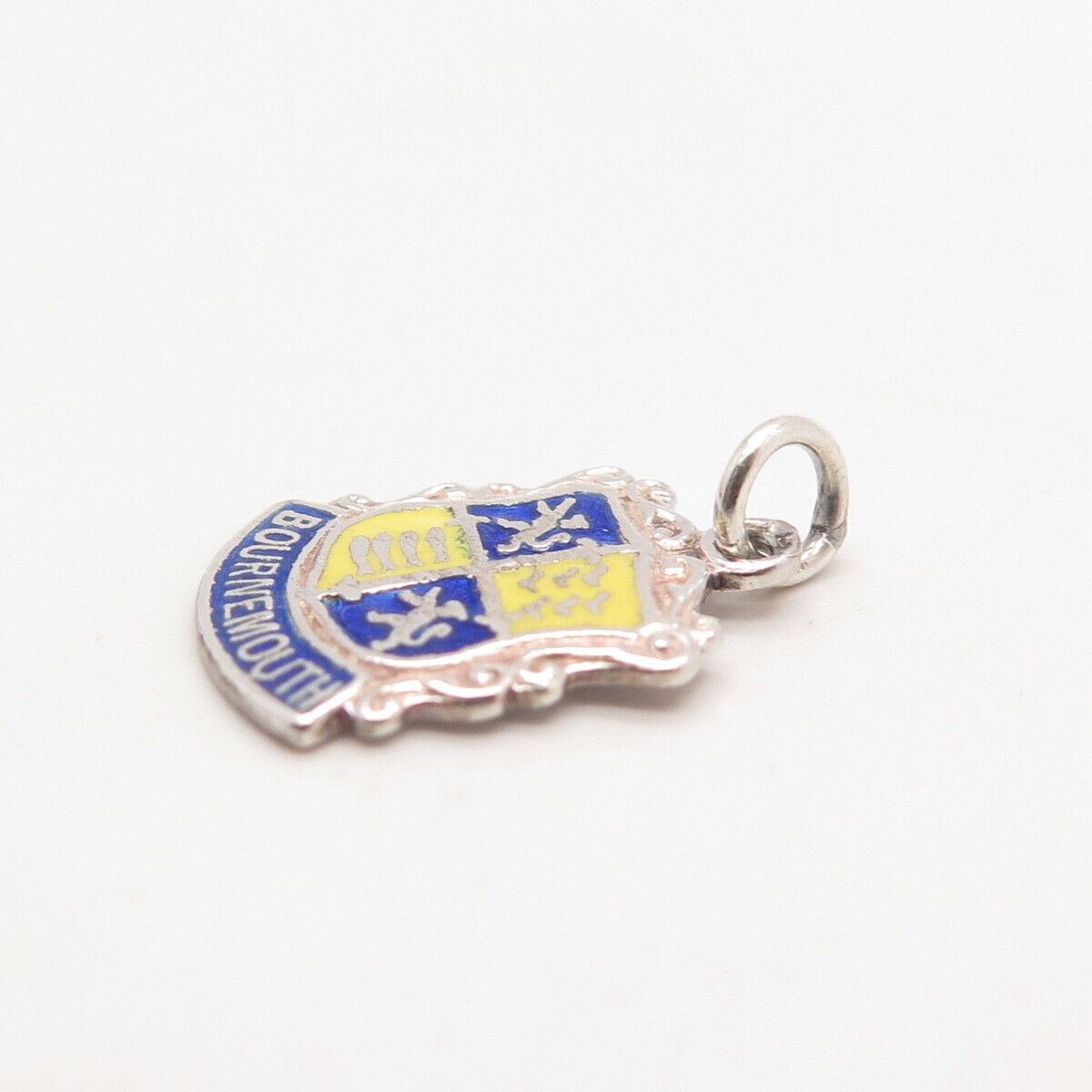 925 Sterling Silver Vintage  Enamel  "Bournemouth" Coat of Arms Charm Pendant