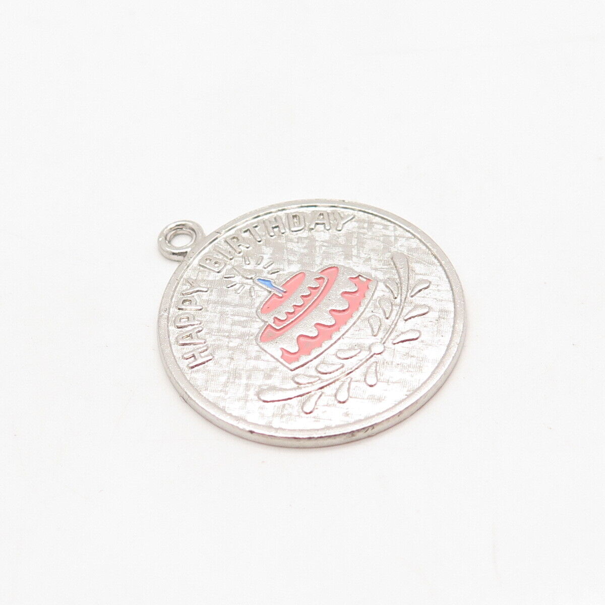 925 Sterling Silver Vintage Wells Enamel "Happy Birthday" Pendant