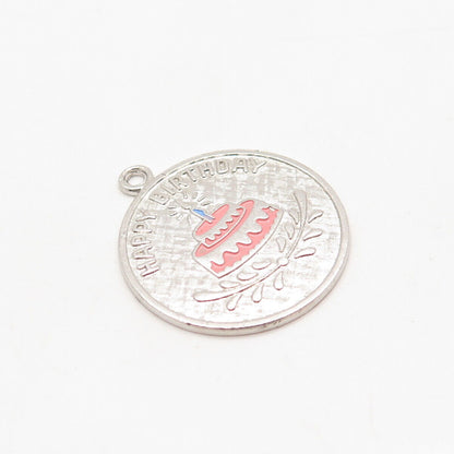 925 Sterling Silver Vintage Wells Enamel "Happy Birthday" Pendant