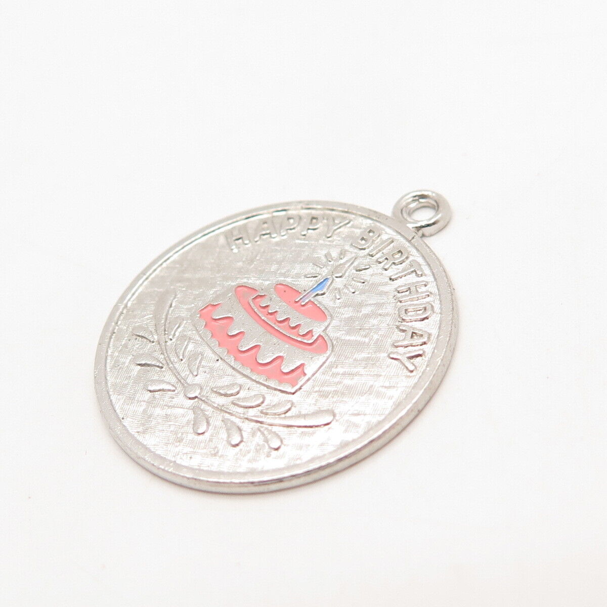 925 Sterling Silver Vintage Wells Enamel "Happy Birthday" Pendant