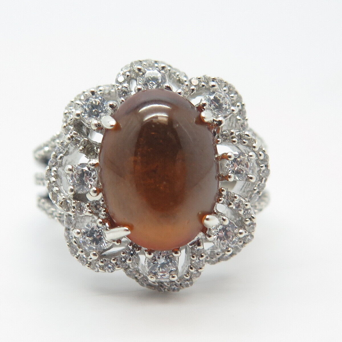 925 Sterling Silver Real Citrine Gemstone & C Z Ring Size 7