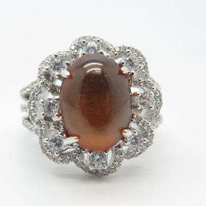 925 Sterling Silver Real Citrine Gemstone & C Z Ring Size 7