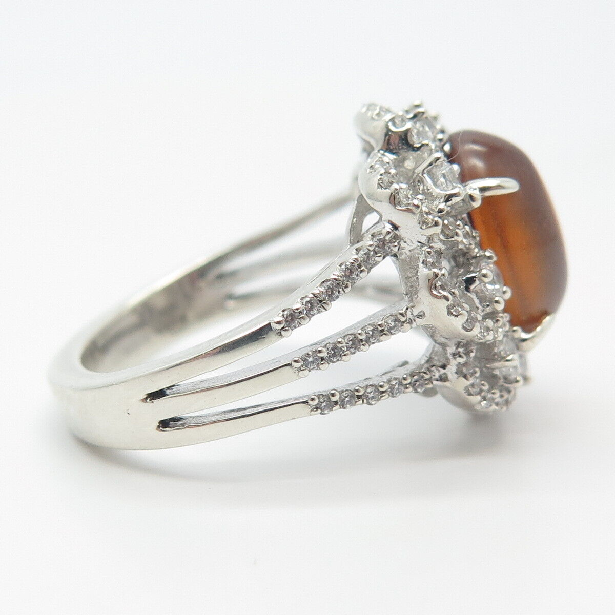 925 Sterling Silver Real Citrine Gemstone & C Z Ring Size 7