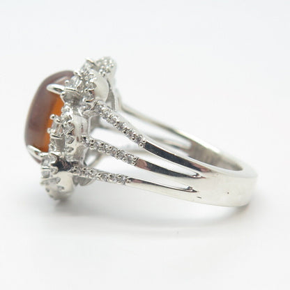 925 Sterling Silver Real Citrine Gemstone & C Z Ring Size 7