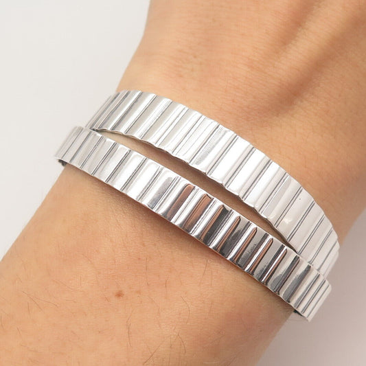 925 Sterling Silver Vintage Ribbed Adjustable Cuff Bracelet 6.25"