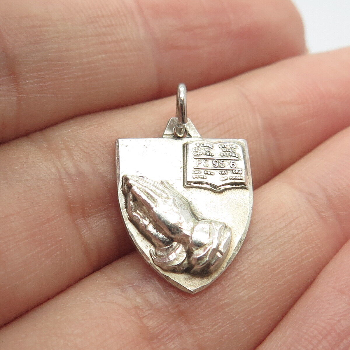 925 Sterling Silver Vintage Hayward "I Am a Baptist" Praying Hands Charm Pendant