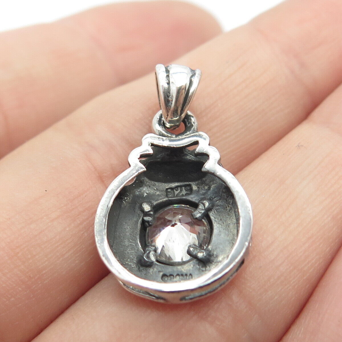 925 Sterling Silver Vintage BOMA C Z Round Pendant