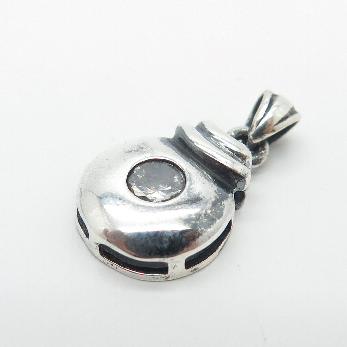 925 Sterling Silver Vintage BOMA C Z Round Pendant