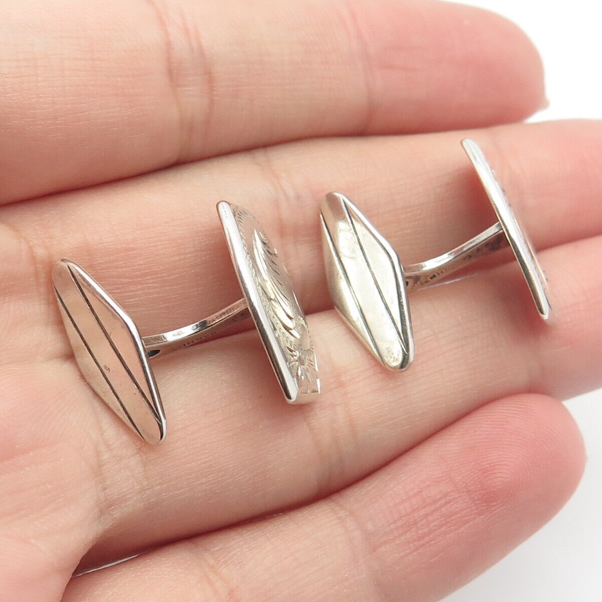 835 Silver Vintage Etched Cufflinks