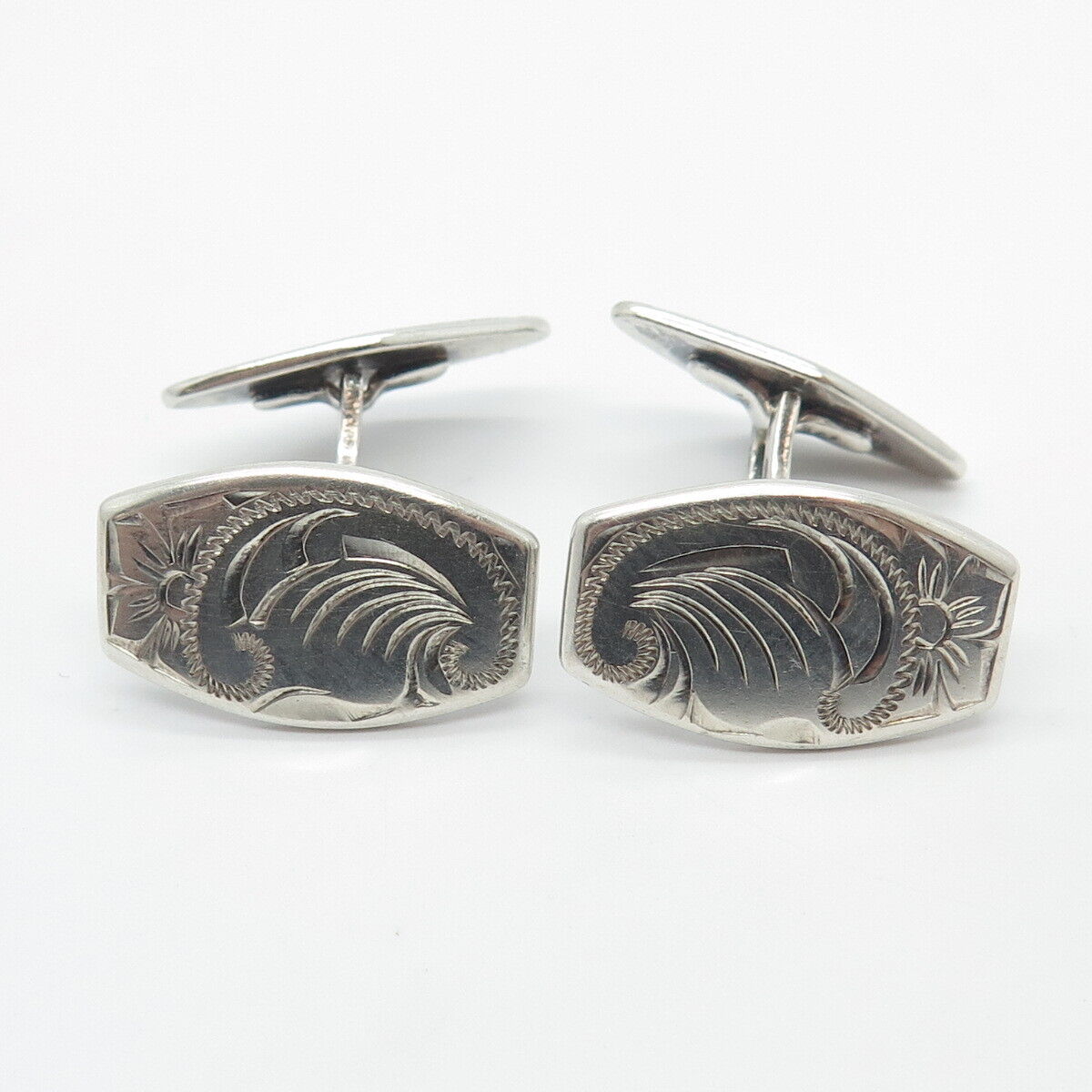 835 Silver Vintage Etched Cufflinks
