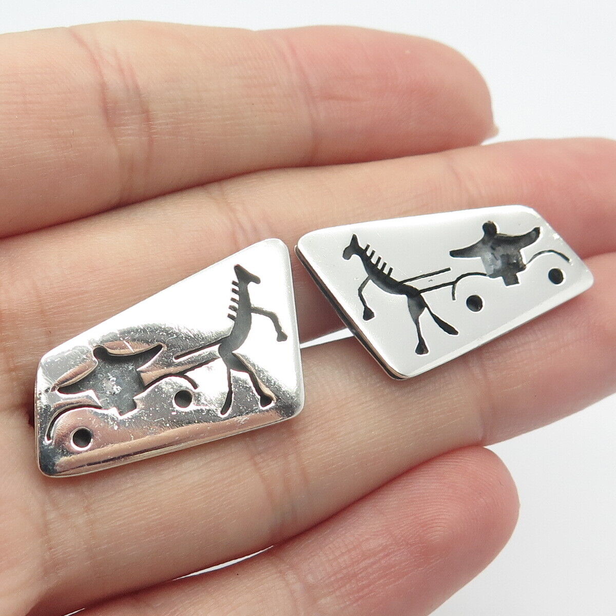 925 Sterling Silver Vintage Mexico Horse Harness Cart Cufflinks