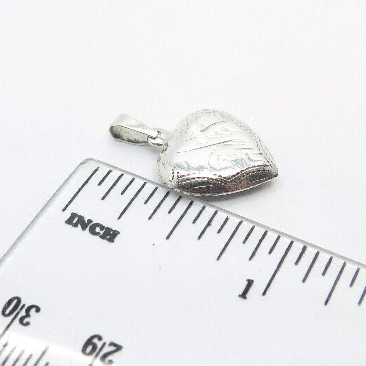 925 Sterling Silver Vintage Etched Puffy Heart Pendant