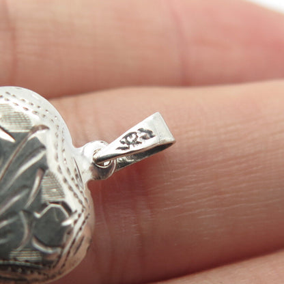 925 Sterling Silver Vintage Etched Puffy Heart Pendant