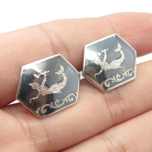 925 Sterling Silver Vintage Siam Niello Hindu Goddess Cufflinks