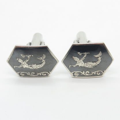 925 Sterling Silver Vintage Siam Niello Hindu Goddess Cufflinks