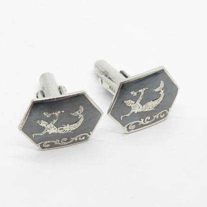 925 Sterling Silver Vintage Siam Niello Hindu Goddess Cufflinks