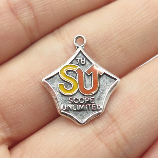 925 Sterling Silver Vintage Colorful Enamel "78 Scope Unlimited" Charm Pendant