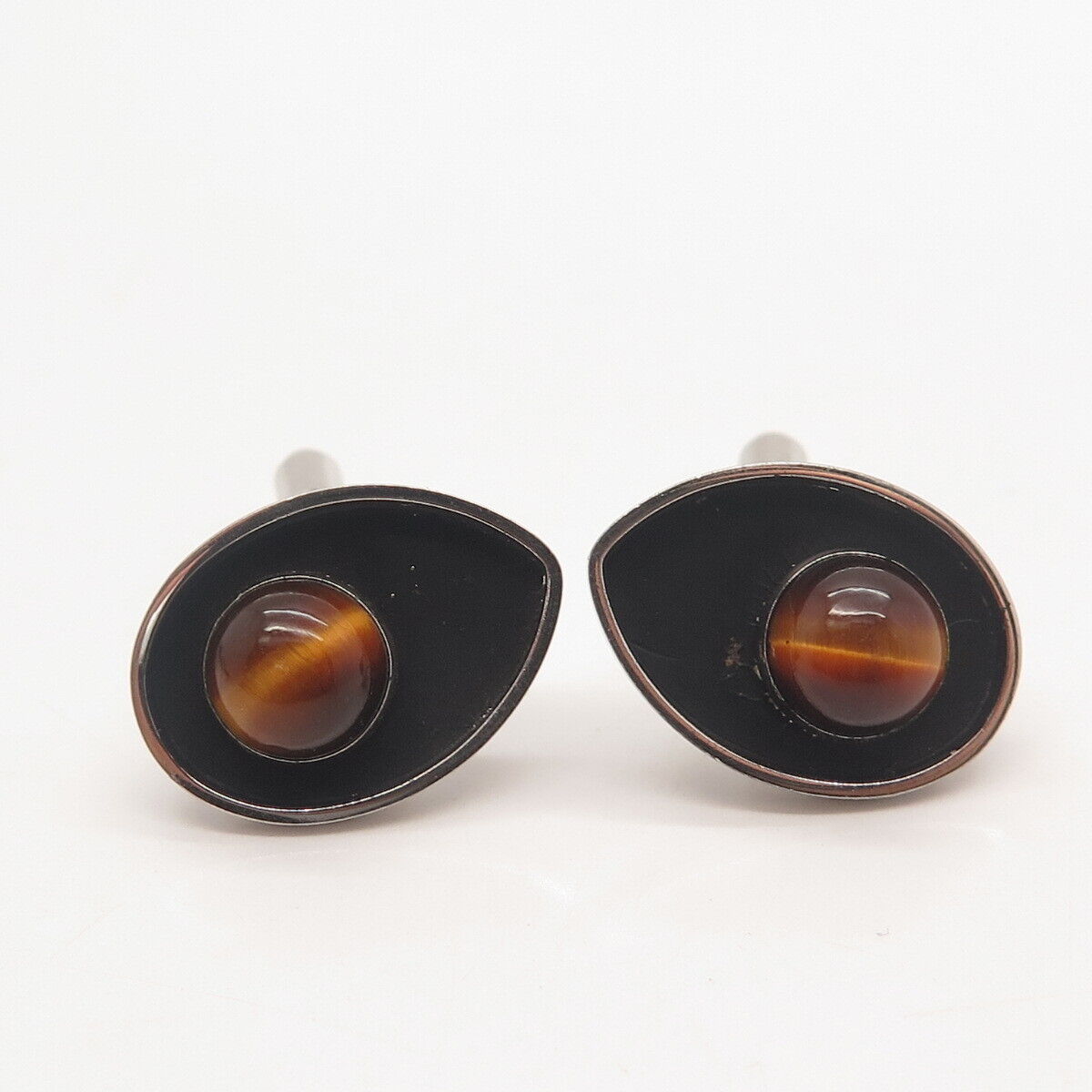 925 Sterling Silver Vintage Hayward Real Tiger Eye Gemstone Cufflinks