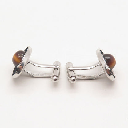 925 Sterling Silver Vintage Hayward Real Tiger Eye Gemstone Cufflinks