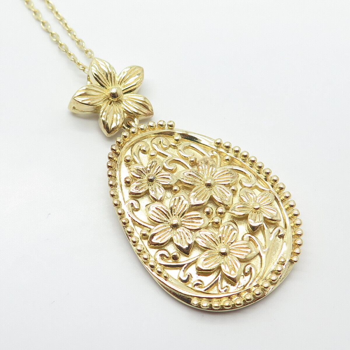 925 Sterling Silver Gold Plated Floral Rolo Chain Necklace 18"