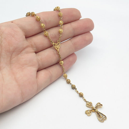 800 Silver Gold Plated Vintage Crucifix Cross Ball Chain Necklace 20"