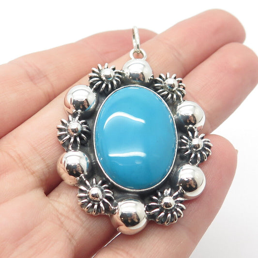 925 Sterling Silver Vintage Mexico Real Turquoise Gemstone Pendant