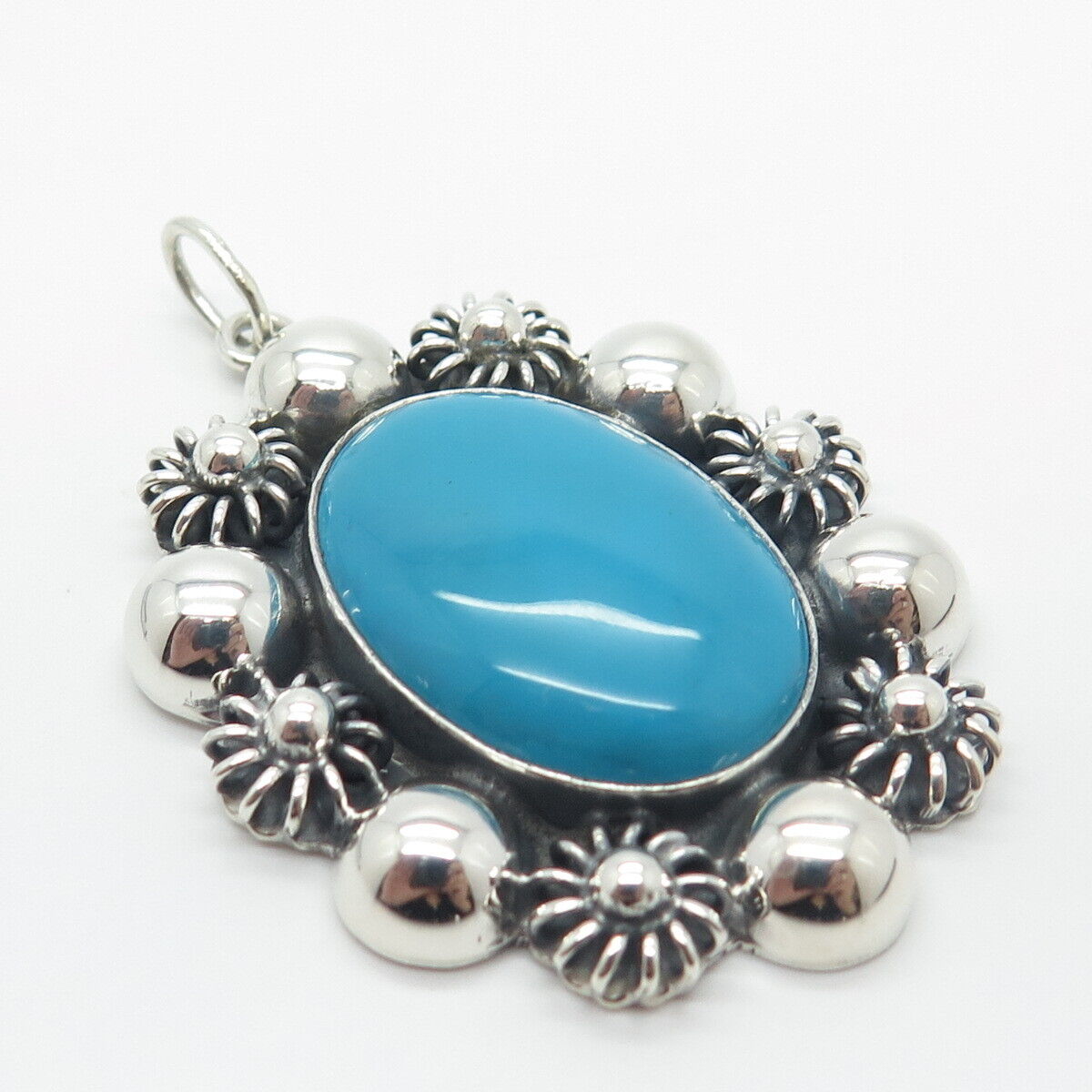 925 Sterling Silver Vintage Mexico Real Turquoise Gemstone Pendant