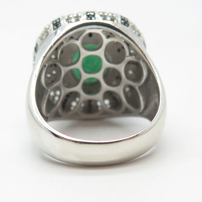 925 Sterling Silver Real Emerald White Topaz & Black Spinel Gemstone Ring Size 8