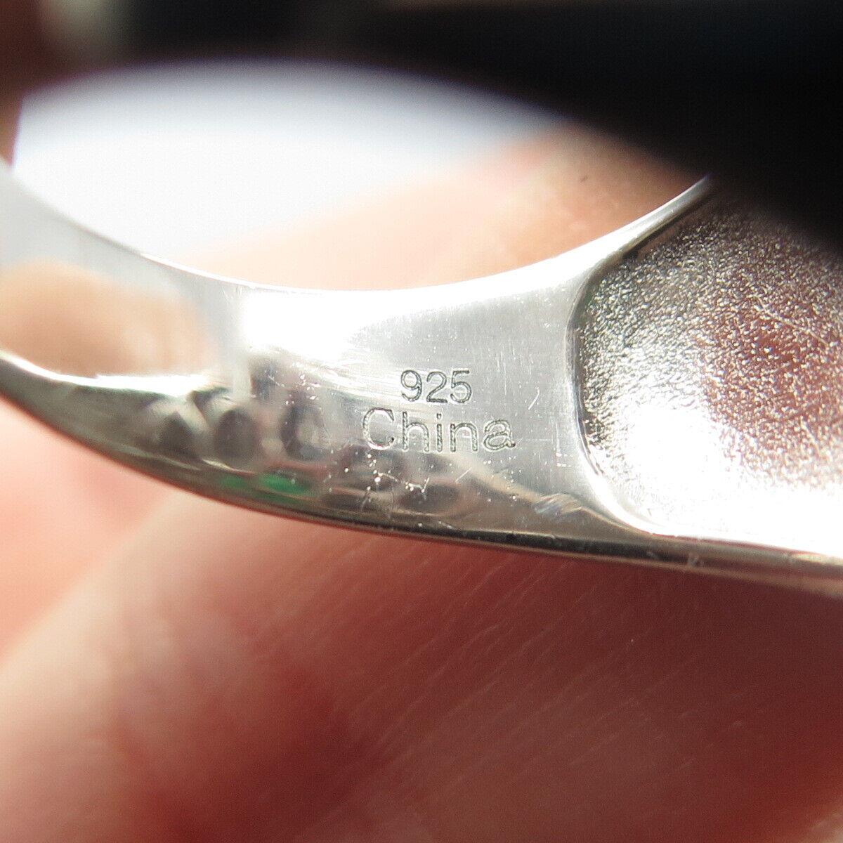 925 Sterling Silver Real Emerald White Topaz & Black Spinel Gemstone Ring Size 8