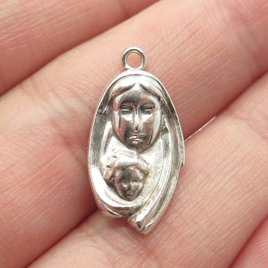 925 Sterling Silver Vintage Mother & Child Religious Pendant