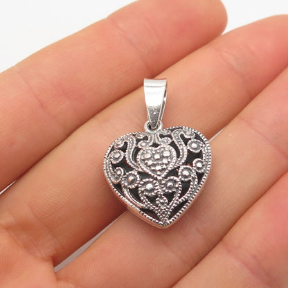 925 Sterling Silver Vintage Ornate Heart Pendant