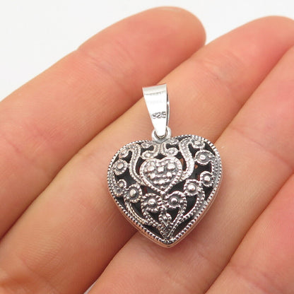 925 Sterling Silver Vintage Ornate Heart Pendant