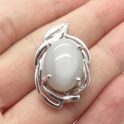 925 Sterling Silver Vintage Fiber Optic Cat's Eye Gemstone Pendant