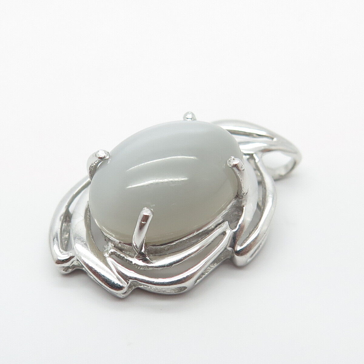 925 Sterling Silver Vintage Fiber Optic Cat's Eye Gemstone Pendant