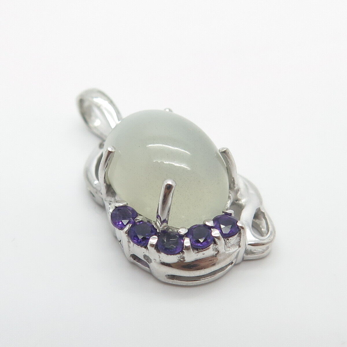 925 Sterling Silver Vintage Real Fiber Optic Cat's Eye & Amethyst Gem Pendant