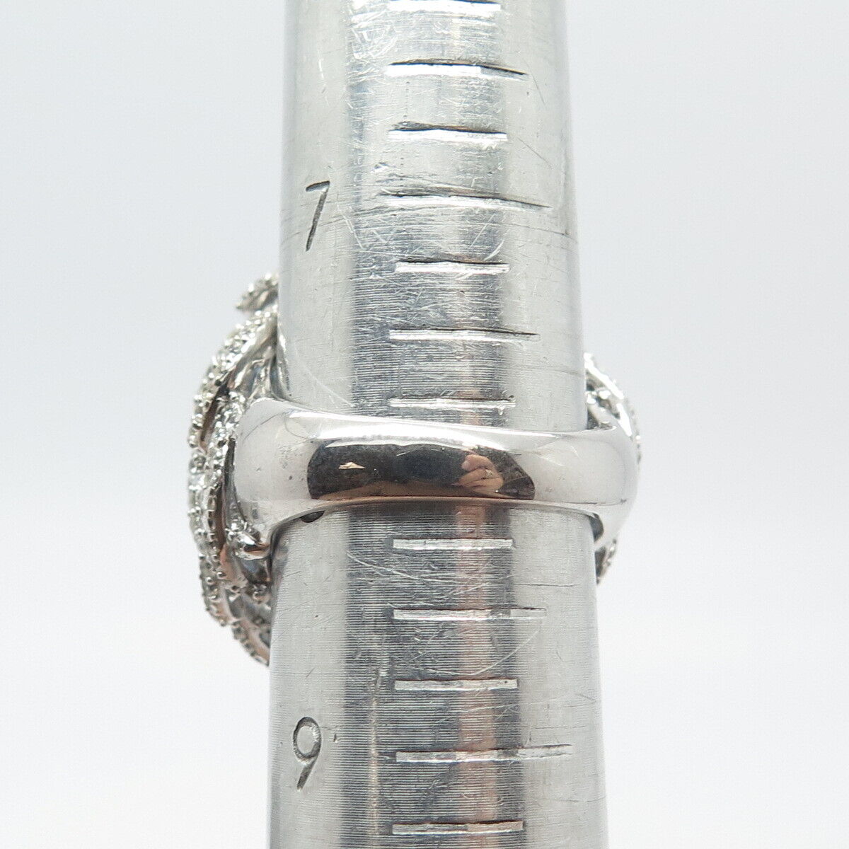 925 Sterling Silver Blue Glass & C Z Statement Ring Size 8