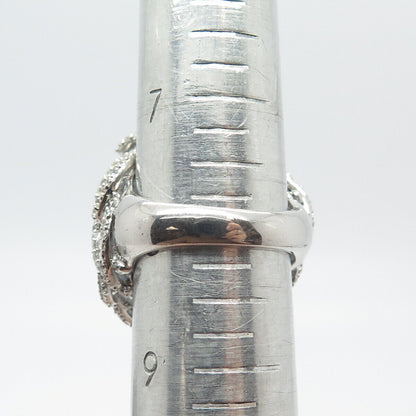 925 Sterling Silver Blue Glass & C Z Statement Ring Size 8